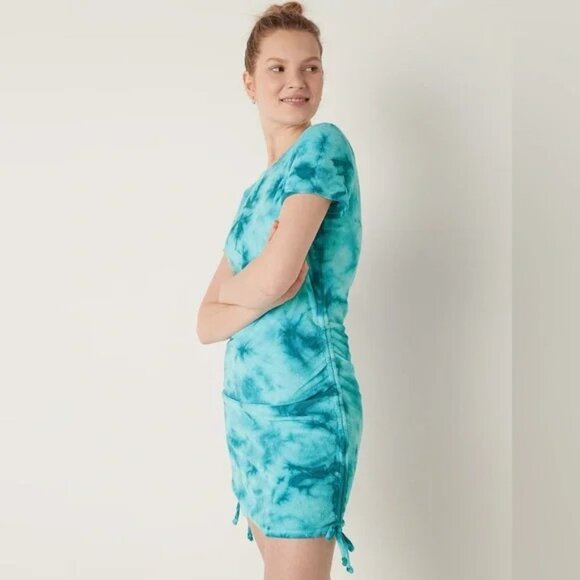 PINK Mini Dress L Beach Cover Up Terry Cloth Blue Tie Dye Victoria's Secret - Picture 4 of 9